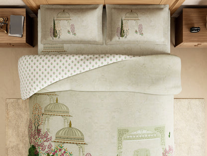 Rangana Digital 100% Cotton Large Bedsheet, 300 TC, Ornate, Light Yellow