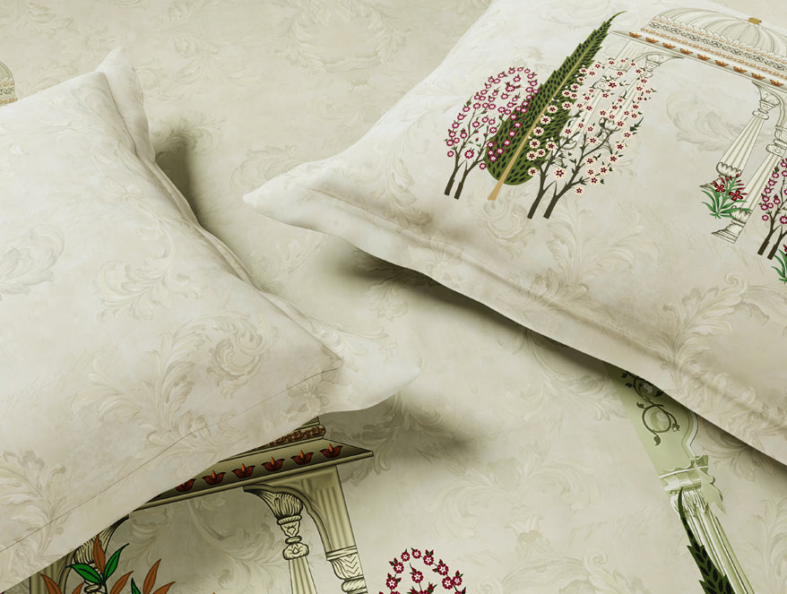 Rangana Digital 100% Cotton Large Bedsheet, 300 TC, Ornate, Light Yellow