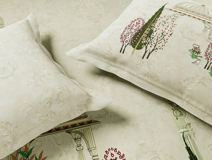 Rangana Digital 100% Cotton Large Bedsheet, 300 TC, Ornate, Light Yellow