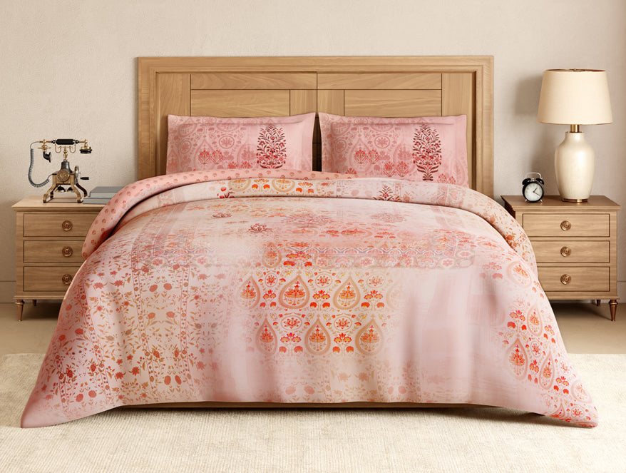 Rangana Digital 100% Cotton Large Bedsheet, 300 TC, Ornate, Light Pink