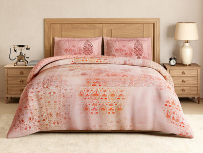 Rangana Digital 100% Cotton Large Bedsheet, 300 TC, Ornate, Light Pink