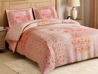 Rangana Digital 100% Cotton Large Bedsheet, 300 TC, Ornate, Light Pink