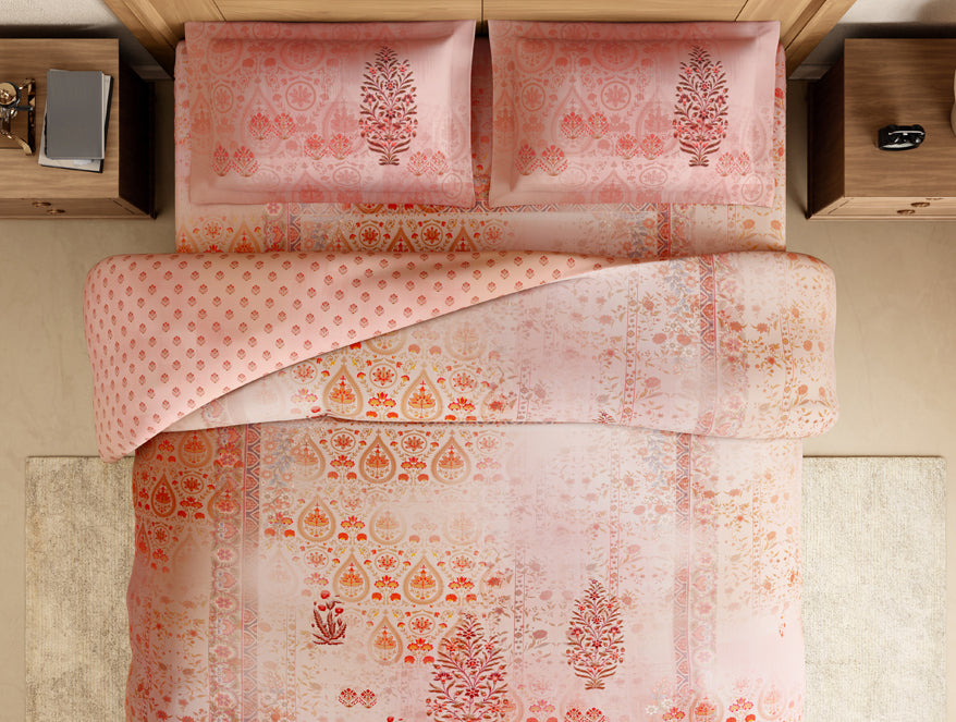 Rangana Digital 100% Cotton Large Bedsheet, 300 TC, Ornate, Light Pink