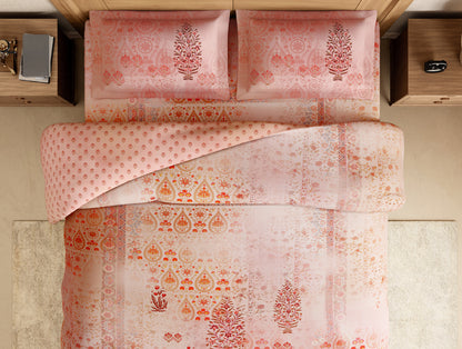 Rangana Digital 100% Cotton Large Bedsheet, 300 TC, Ornate, Light Pink