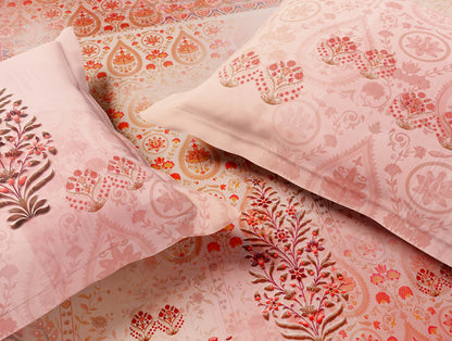 Rangana Digital 100% Cotton Large Bedsheet, 300 TC, Ornate, Light Pink