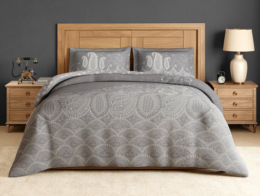 Rangana Digital 100% Cotton Large Bedsheet, 300 TC, Ornate, Grey
