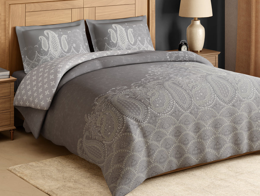 Rangana Digital 100% Cotton Large Bedsheet, 300 TC, Ornate, Grey