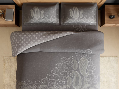 Rangana Digital 100% Cotton Large Bedsheet, 300 TC, Ornate, Grey