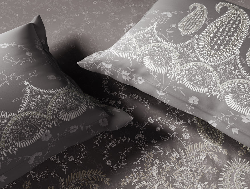 Rangana Digital 100% Cotton Large Bedsheet, 300 TC, Ornate, Grey