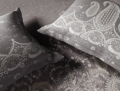 Rangana Digital 100% Cotton Large Bedsheet, 300 TC, Ornate, Grey