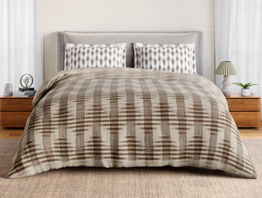 Essentials 100% Cotton Large Bedsheet, 144 TC, Geometric, Light Taupe