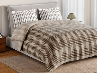 Essentials 100% Cotton Large Bedsheet, 144 TC, Geometric, Light Taupe