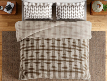 Essentials 100% Cotton Large Bedsheet, 144 TC, Geometric, Light Taupe