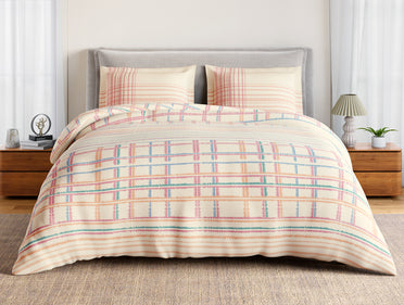 Essentials 100% Cotton Large Bedsheet, 144 TC, Geometric, Light Taupe