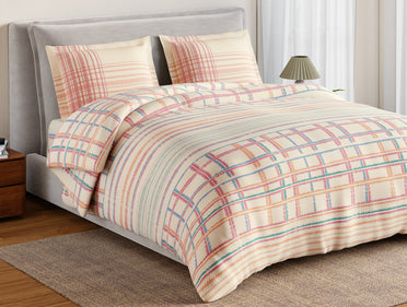 Essentials 100% Cotton Large Bedsheet, 144 TC, Geometric, Light Taupe