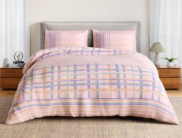 Essentials 100% Cotton Large Bedsheet, 144 TC, Geometric, Light Blush