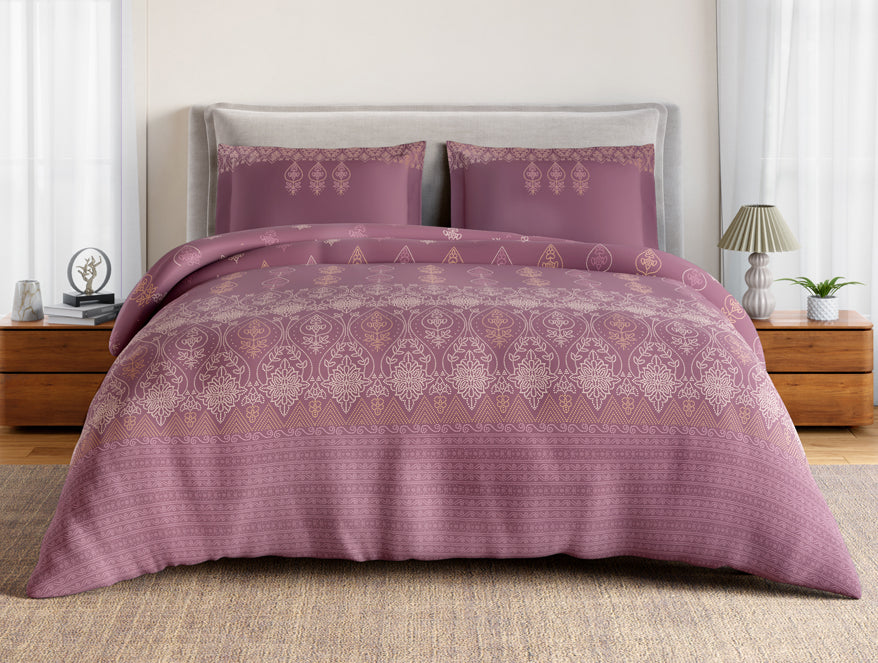 Essentials 100% Cotton Large Bedsheet, 144 TC, Ornate, Dark Blush