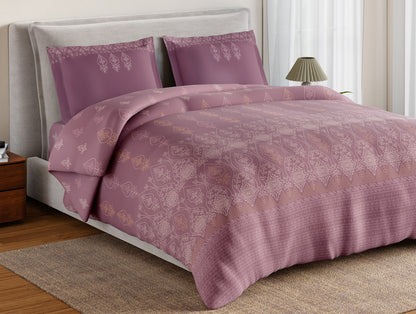 Essentials 100% Cotton Large Bedsheet, 144 TC, Ornate, Dark Blush