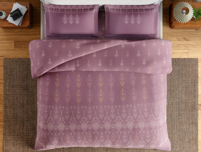 Essentials 100% Cotton Large Bedsheet, 144 TC, Ornate, Dark Blush