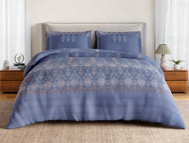 Essentials 100% Cotton Large Bedsheet, 144 TC, Ornate, Blue