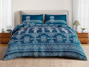 Essentials 100% Cotton Large Bedsheet, 144 TC, Ornate, Dark Teal