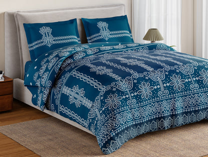 Essentials 100% Cotton Large Bedsheet, 144 TC, Ornate, Dark Teal