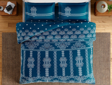 Essentials 100% Cotton Large Bedsheet, 144 TC, Ornate, Dark Teal