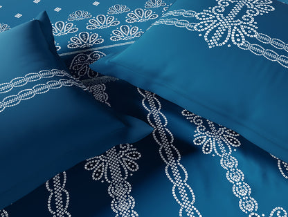 Essentials 100% Cotton Large Bedsheet, 144 TC, Ornate, Dark Teal