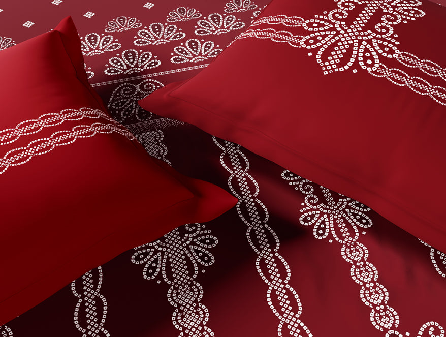 Essentials 100% Cotton Large Bedsheet, 144 TC, Ornate, Dark Red