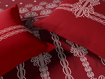 Essentials 100% Cotton Large Bedsheet, 144 TC, Ornate, Dark Red
