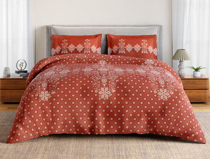 Essentials 100% Cotton Large Bedsheet, 144 TC, Ornate, Rust