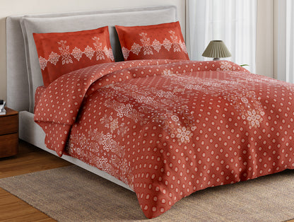Essentials 100% Cotton Large Bedsheet, 144 TC, Ornate, Rust