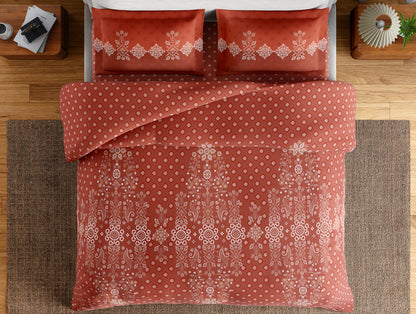 Essentials 100% Cotton Large Bedsheet, 144 TC, Ornate, Rust