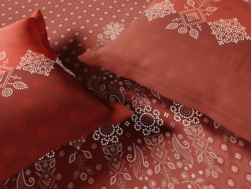 Essentials 100% Cotton Large Bedsheet, 144 TC, Ornate, Rust
