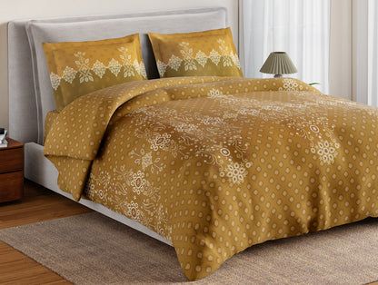 Essentials 100% Cotton Large Bedsheet, 144 TC, Ornate, Dark Yellow