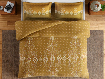 Essentials 100% Cotton Large Bedsheet, 144 TC, Ornate, Dark Yellow