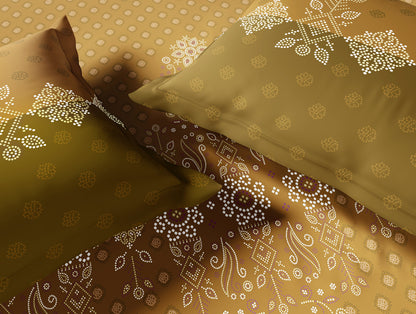 Essentials 100% Cotton Large Bedsheet, 144 TC, Ornate, Dark Yellow