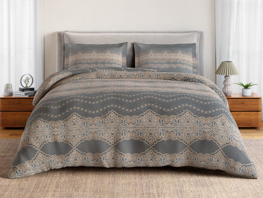 Essentials 100% Cotton Large Bedsheet, 144 TC, Ornate, Dark Grey