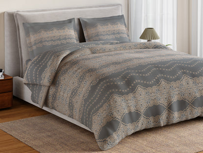 Essentials 100% Cotton Large Bedsheet, 144 TC, Ornate, Dark Grey