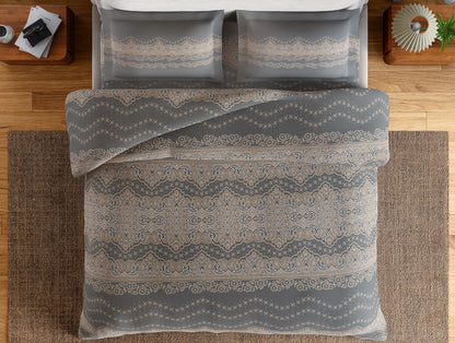 Essentials 100% Cotton Large Bedsheet, 144 TC, Ornate, Dark Grey