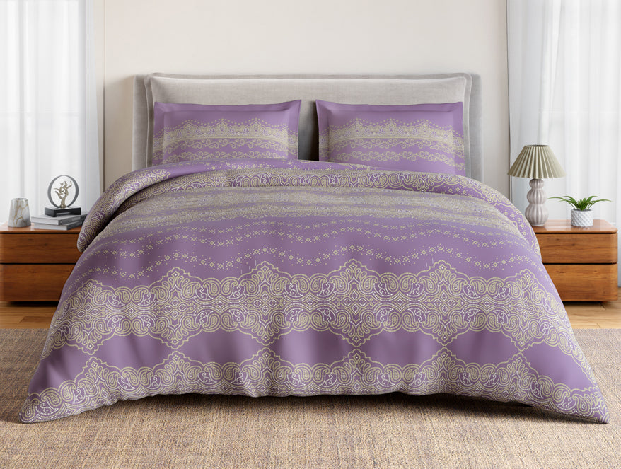 Essentials 100% Cotton Large Bedsheet, 144 TC, Ornate, Violet