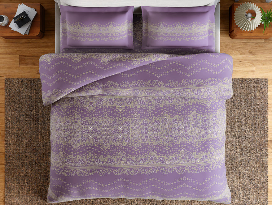 Essentials 100% Cotton Large Bedsheet, 144 TC, Ornate, Violet