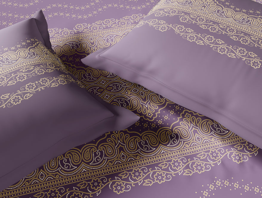Essentials 100% Cotton Large Bedsheet, 144 TC, Ornate, Violet