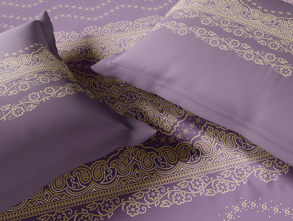 Essentials 100% Cotton Large Bedsheet, 144 TC, Ornate, Violet