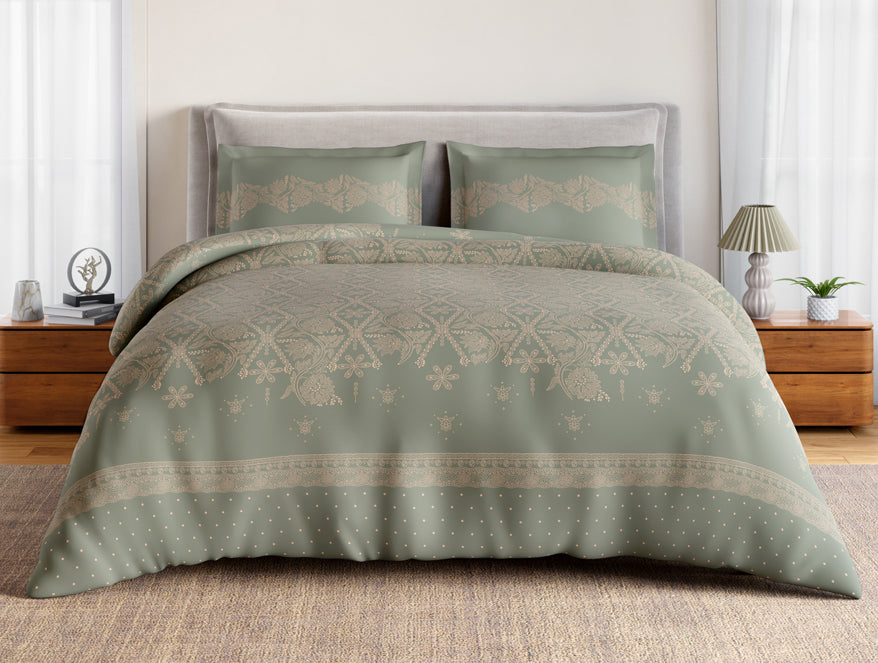 Essentials 100% Cotton Large Bedsheet, 144 TC, Ornate, Light Grey