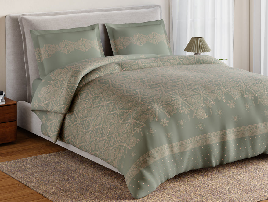 Essentials 100% Cotton Large Bedsheet, 144 TC, Ornate, Light Grey