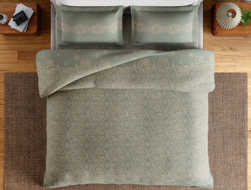 Essentials 100% Cotton Large Bedsheet, 144 TC, Ornate, Light Grey