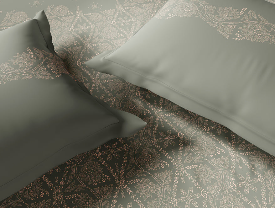 Essentials 100% Cotton Large Bedsheet, 144 TC, Ornate, Light Grey