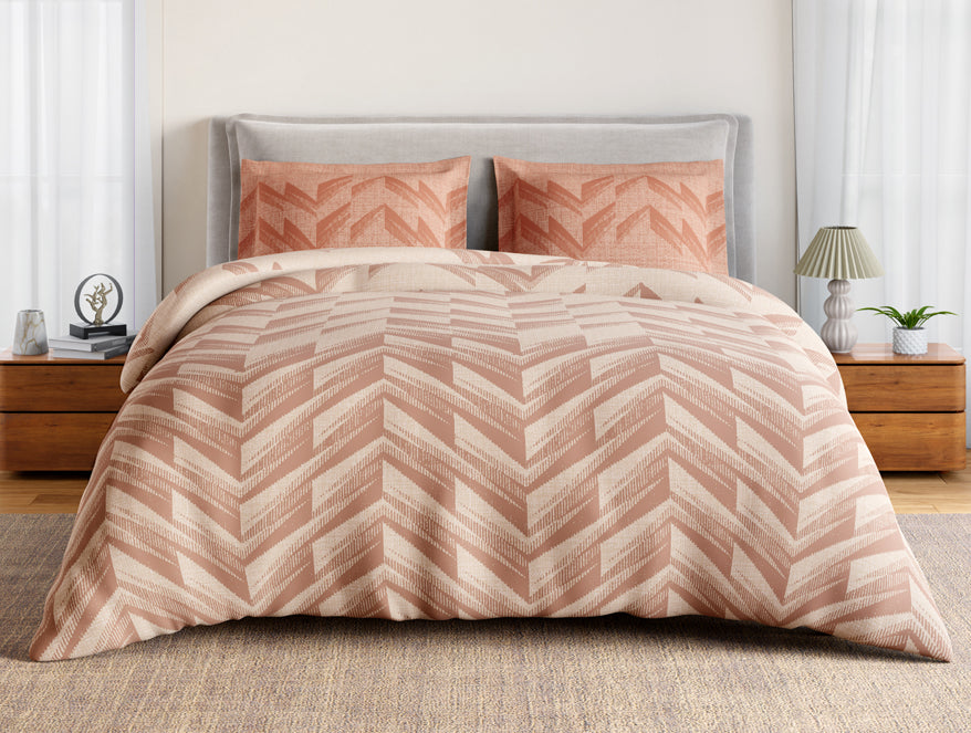 Essentials 100% Cotton Large Bedsheet, 144 TC, Geometric, Beige