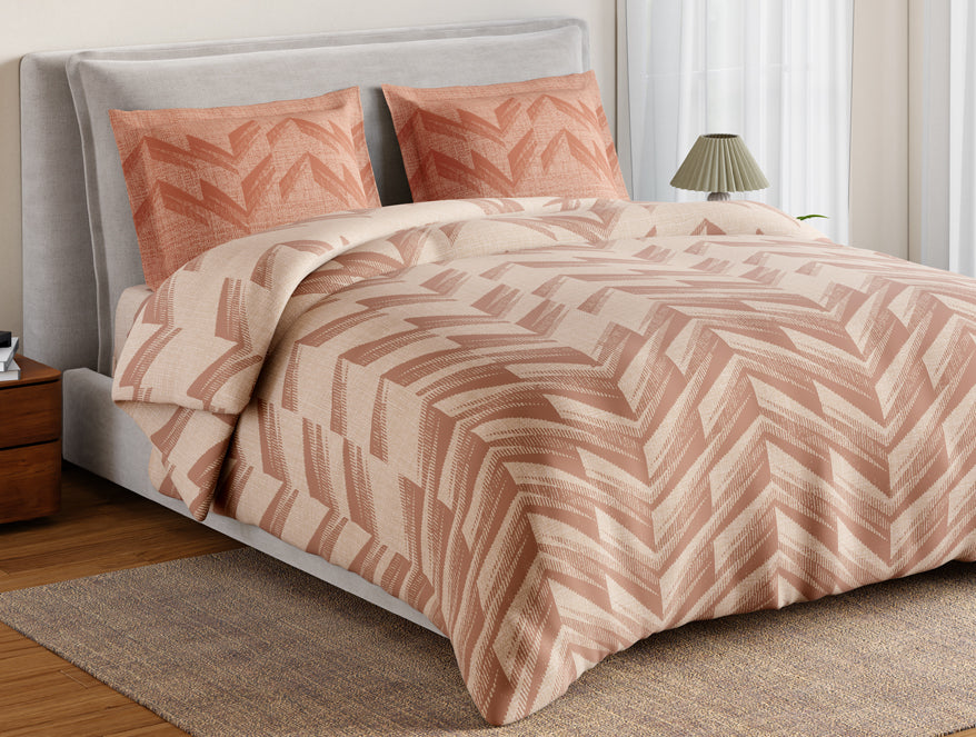 Essentials 100% Cotton Large Bedsheet, 144 TC, Geometric, Beige